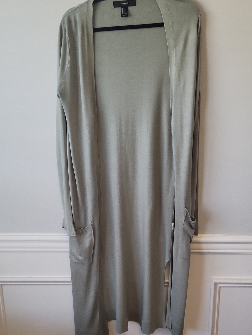 EILEEN FISHER Sage Green Long Open-Front Knit Dress